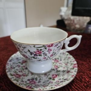 Vintage LEFTON Rose Chintz Tea Cup With Musical Box & Saucer